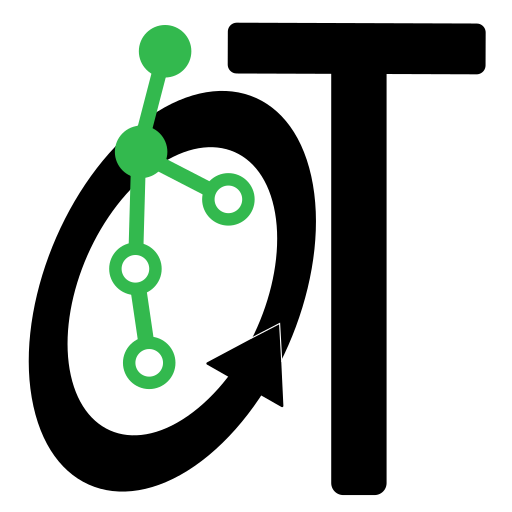 A O turning with an graph looking like an olive leaf and a T